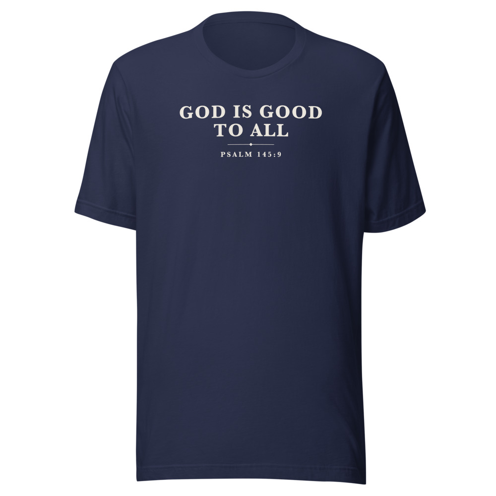 God Is Good to All Tee on a navy shirt