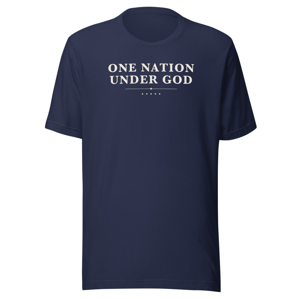 One Nation Under God Tee on a navy shirt