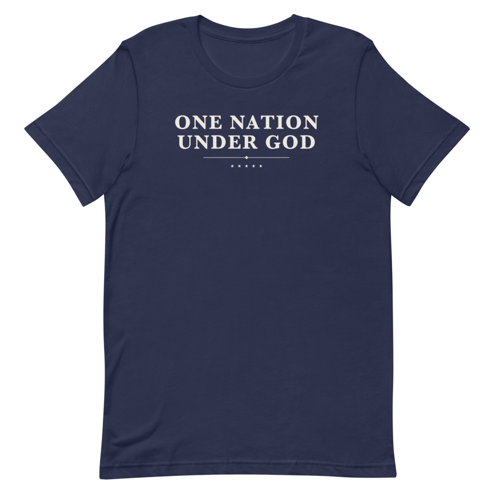One Nation Under God Tee on a navy shirt