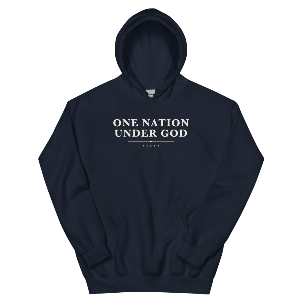 One Nation Under God hoodie in navy, front