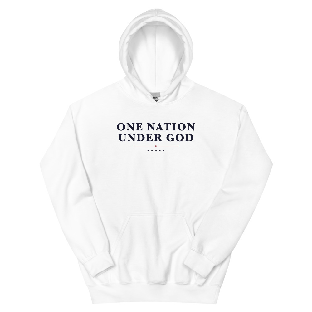 One Nation Under God hoodie in white, front